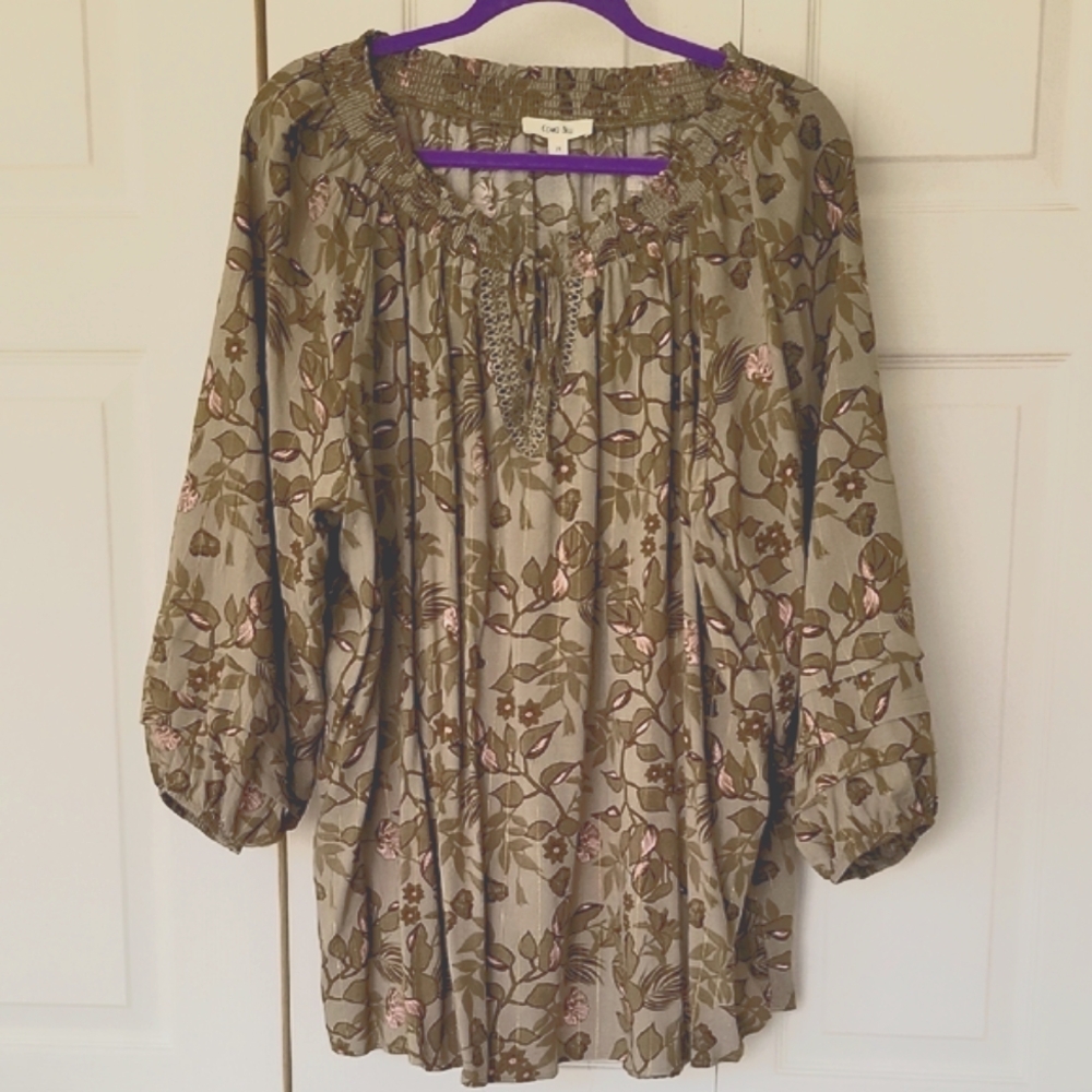 Como Blu Floral Print Women's Top Size 2X